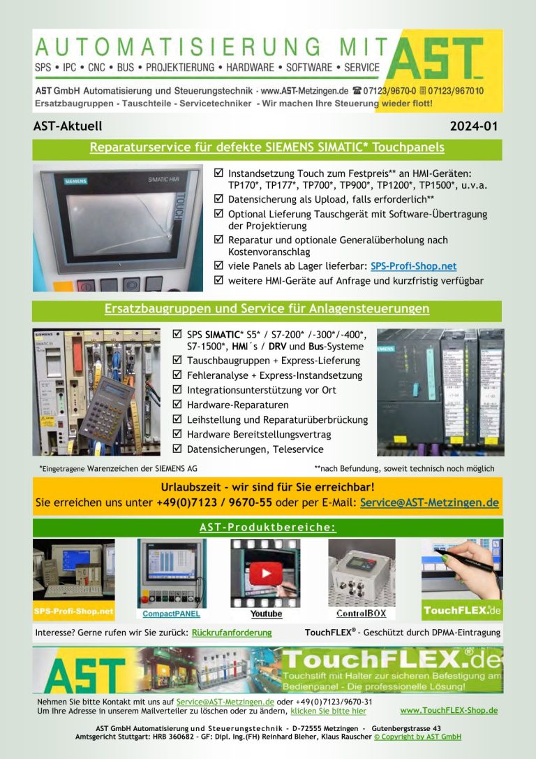Reparaturservice für defekte SIEMENS SIMATIC* Touchpanels (PDF)