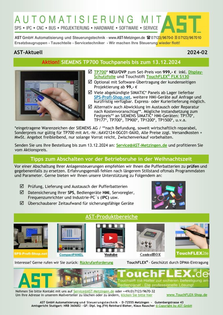 Aktion Touchpanels – Vorbereitung Betriebsruhe in der Weihnachtszeit