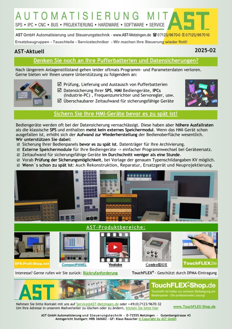 Pufferbatterien und Datensicherungen an HMI`s
